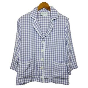 Sleeper Gingham Button Down Shirt Size XS Lavender White 3/4 Sleeves Collared